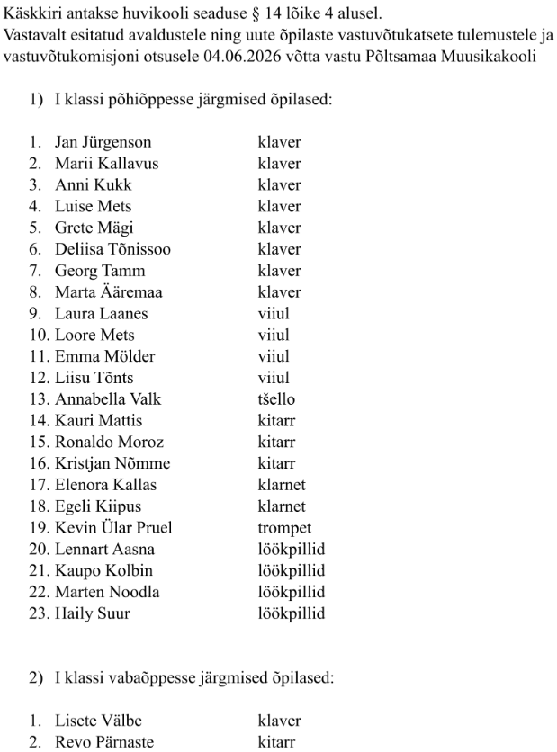 Uue õppeaasta uued õpilased